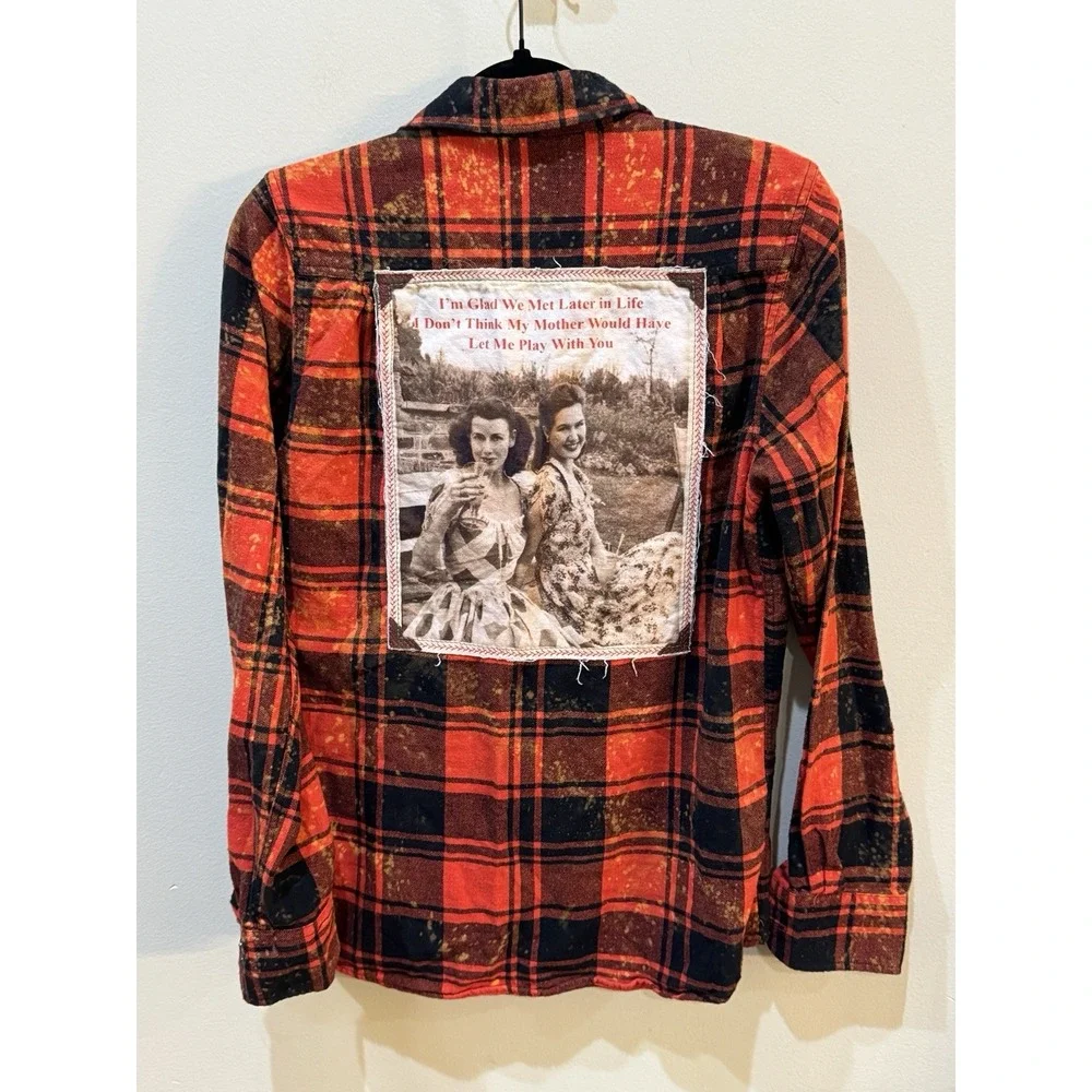 Angry Minnow Brushed Flannel Acid Splatter Red Plaid Size Small Met Later Life - Picture 3 of 10
